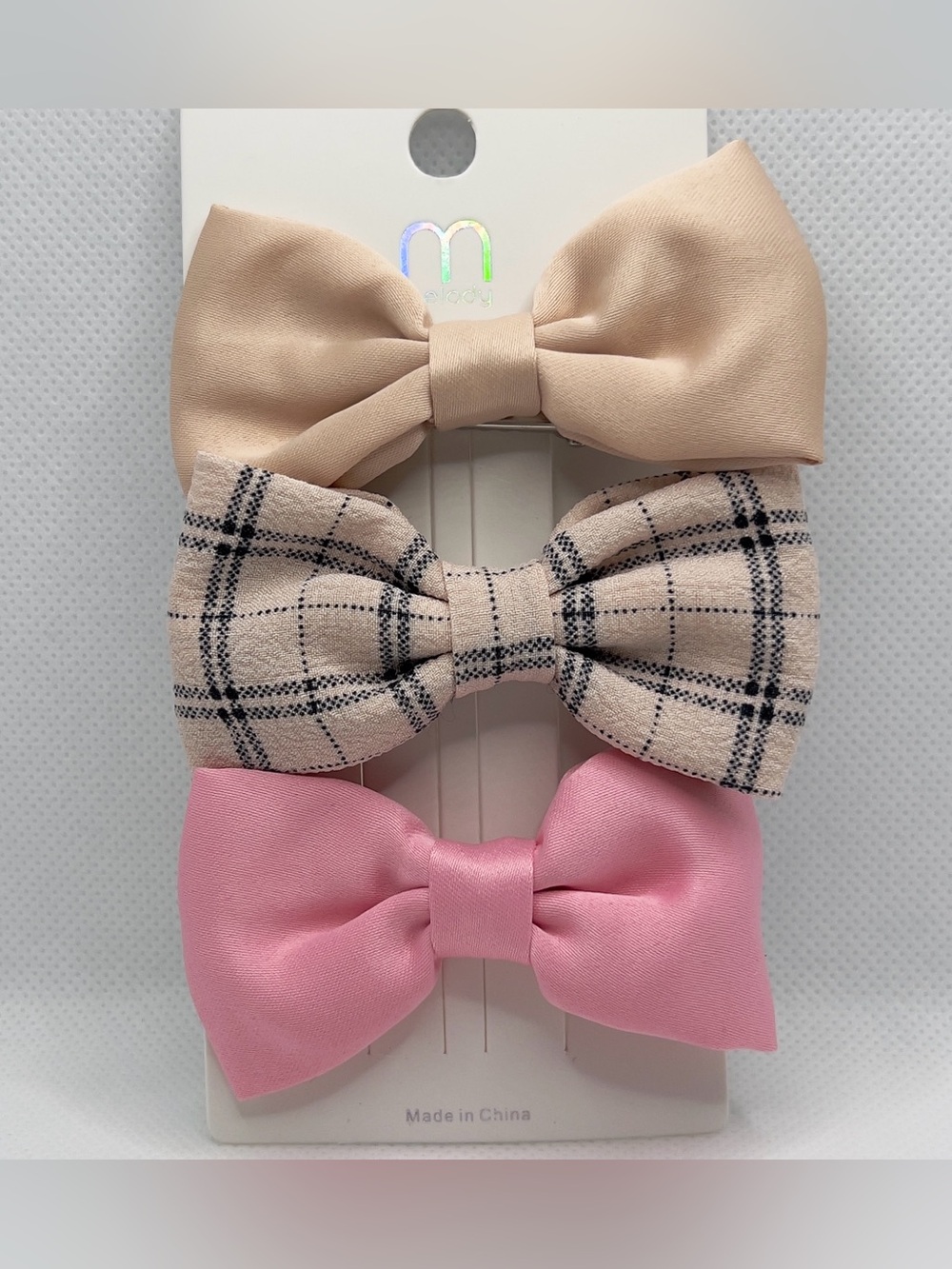 Set of 3 Hair Bow Clips – Pink & Neutral Tones – Stylish & Cute Boutique